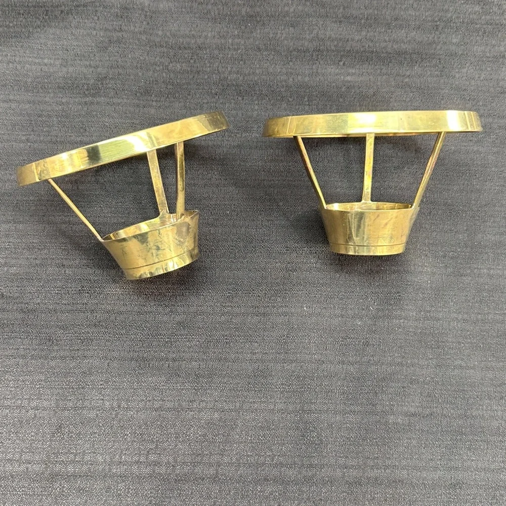 Vtg Crate & Barrel Set 2 Blown Glass Bowls W/Solid Brass Candle Inserts Stickers
